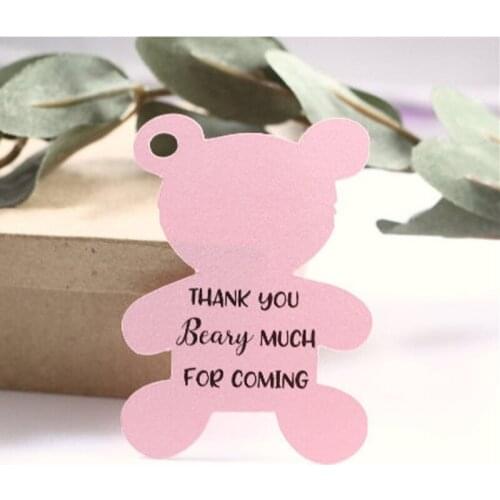 Custom Thank You Beary Tags-Thank You for Coming Shower Favors-Die Cut Teddy Bear Themed Shower-Design Brown Bear Labels