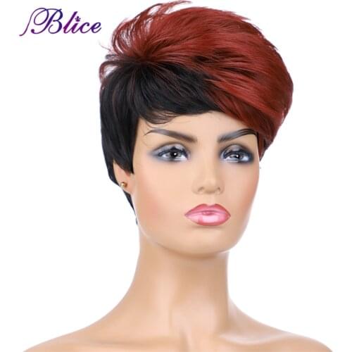 Blice Synthetic Wigs Mix Color FT2/BUG 6Inch Short Nature Wave Kanekalon Full Machine Wig For Women