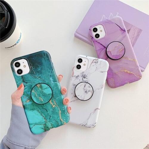 Phone Case For iPhone 12 7 8 Plus X XR XS 11 Pro Max SE 2020 Cases Fashion With Ring Marble Soft Silicone Anti-fall Cover Capa