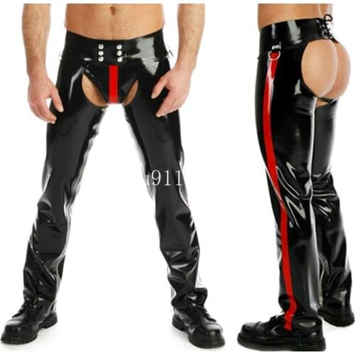 Black with Red Trims Sexy Latex Man Pants with Briefs Handmade Men Trousers Kakegurui Cosplay Costume