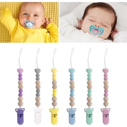 Wooden Bead Dummy Clip Holder Pacifier Clips Soother Chains Baby Teething Toy