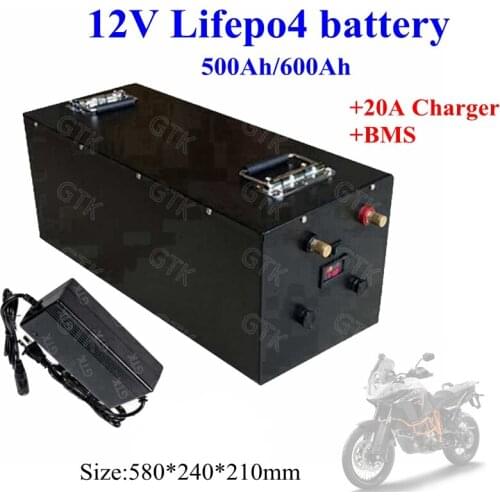 Deep cycle 12V 500Ah 600Ah Lifepo4 lithium battery 12V BMS 4S for solar Storage inverter RV caravans electric boat+20A charger