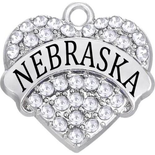 Hot fashion rhinestone crystal inlaid heart-shaped metal sculpture NEBRASKA charm pendants wholesale