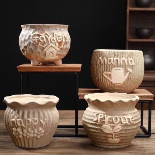 Coarse Pottery Sukiyaki Flowerpot Ceramic Succulent Plant Pot Creative Household Breathable Vase Planter Container Garden Decor