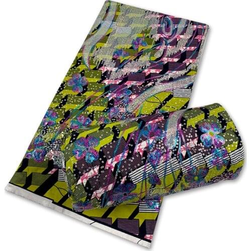 Embroidery Sequins cotton real wax ankara fabric african print fabric for wedding dress