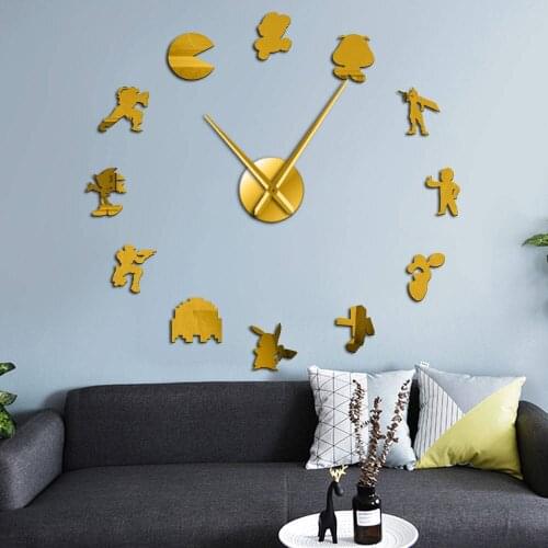 Classic Playstation Game Self Adhesive3D DIY Wall Clock Retro Video Game Characters Wall Hanging Clock Watch Mirror Surface