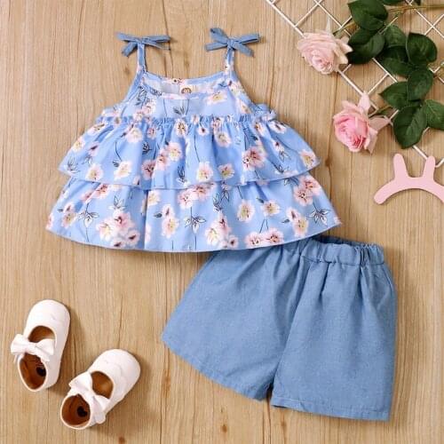 Kids Toddler Baby Girl Summer Clothes Set Shirt Ruffle Top Short 2Pcs Causal Outfit Set Print Boho Holiday Beach Clothing