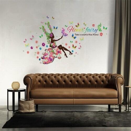 Beautiful Flower Fairy Wall Sticker For Living Room Home Decoration Background Pvc Plane Portrait Mural Door Diy Wallpaper Top