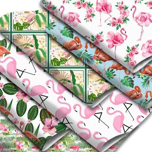 Summer Theme Faux Leather Sheets Flamingo Leaves Floral Pattern Printed Synthetic Leather Fabric Roll for Earrings Hair Bows