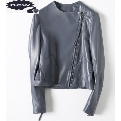 Top Brand Solid Moto Biker Real Jacket Female Harajuku Short Casual Sheepskin Genuine Leather Coats Women Chaqueta Mujer