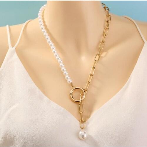 Favorite Pearl Jewelry Baroque White Sea Shell Round Beads Choker Pearl Necklace Gold Filed Chain Necklace Fine Women Gift