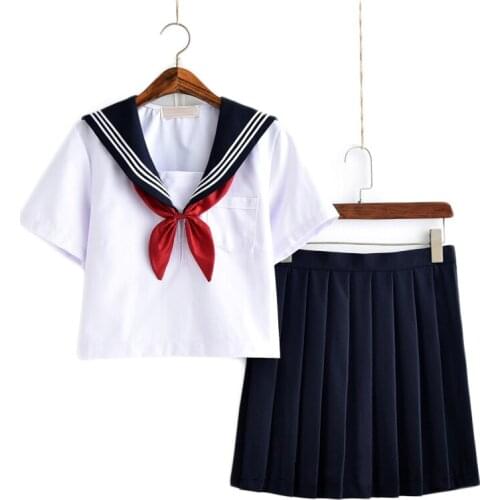 Cute Navy Sailor Uniform Japanese School Girl Uniforms Novelty Women Cosplay Costume College Wind Student Clothes S-2XL C50153AD
