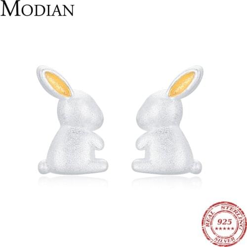Modian 925 Sterling Silver Tiny Cute Rabbit Stud Earrings Fashion Romantic Silver Ear Studs For Women Girls Fine Jewelry Arete