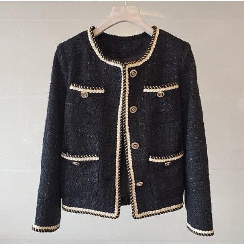 Fashion Designer Tweed Buttons Jackets Women Weave O-Neck Long Sleeve Vintage Coats Autumn Winter High-End Woolen Outwear