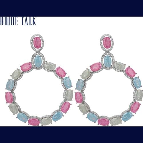 Bride Talk Fashion Unique Ice Flower Elegant Micro Pave Cubic Zirconia Shining Round Earring For Women Wedding Anniversary Party