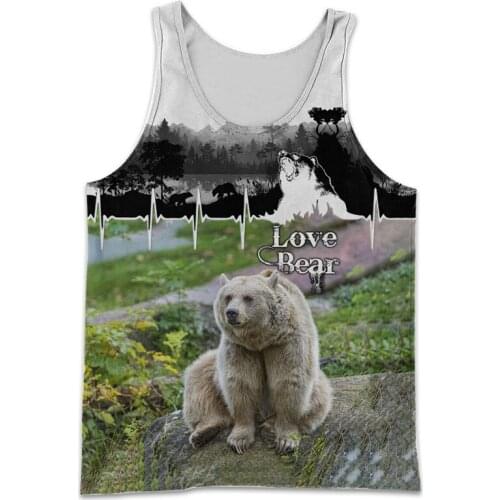 Fashion Summer Vest Beautiful Animal Bear Hunting 3D Printing Mens Harajuku Sleeveless Vest Unisex Street Casual Vest