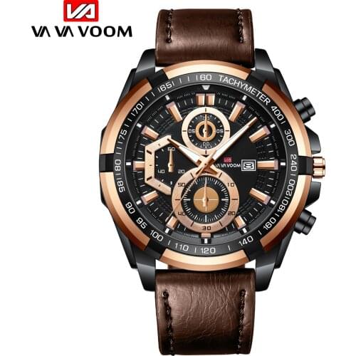 VAVA VOOM Men Quartz Watch Top Brand Fashion casual Luxury Dress Genuine Brown Leather Strap Watches Mens Waterproof Wristwatch