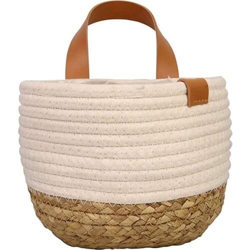 Wall Hanging Storage Basket - Small Cotton Rope Woven Closet Storage Bins - Shelf Basket Organizer for Plants Home Decor