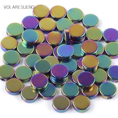 Natural Stone Smooth Color Hematite Stone Flat Round Beads Spacer Beads For Jewelry Making 6/8/10mm Diy Bracelet Necklace 15"