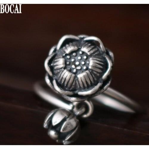2020 new fashion accessories real S925 pure silver ring for woman Thai silver matte matte double lotus adjustable woman ring