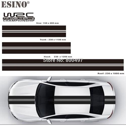 New WRC FIA World Rally Championship Stripe Set Car Hood Roof Trunk Vinyl Sticker Racing Rally Sports PVC Decal Car Accessories