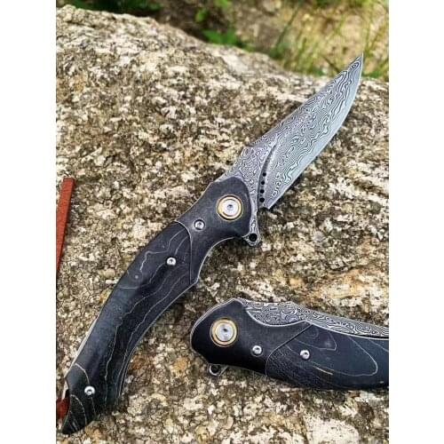 VG10 Damascus Ball Bearing Hunting Folding Blade Knife Tactical Military Outdoor Survival Edc Wood Pocket Knifes