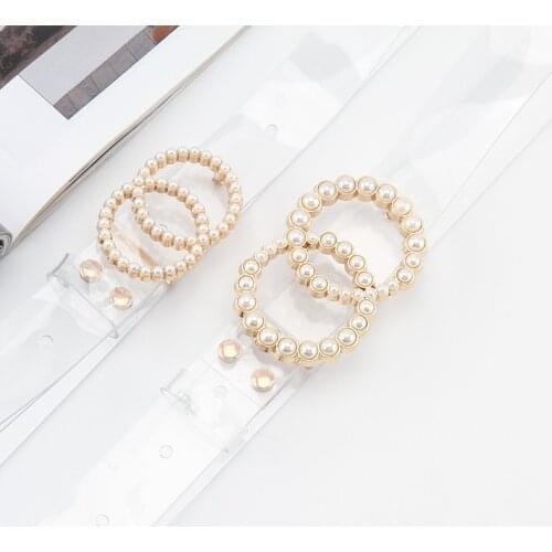 Women Clear Pearl Belt Female Disigner Punk Rivet Pin Buckle Waist Resin Plastic PVC Trouser Jeans Transparent Belts