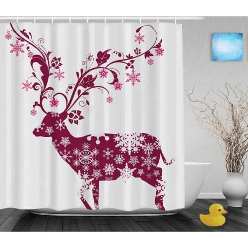 Christmas Lovely Deer Bathroom Shower Curtains Pink Snowflake Decor Shower Curtain Waterproof Polyester Fabric With Hooks