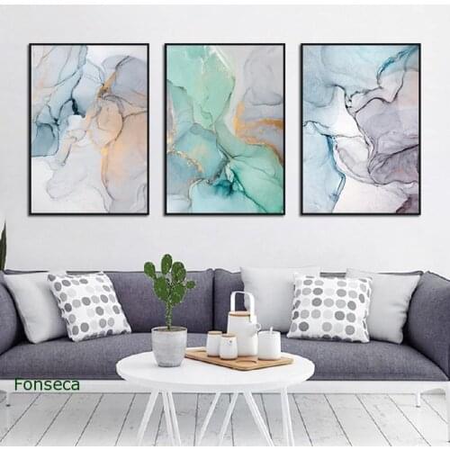 Nordic Abstract Landscape Poster Beautiful Pattern Watercolour Canvas Painting Wall Art Pictures for Living Room