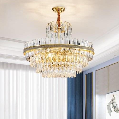 Modern Round LED Gold Crystal Chandelier Lighting For Living Room Cristal Lustre Hanging Chandeliers Indoor Lights