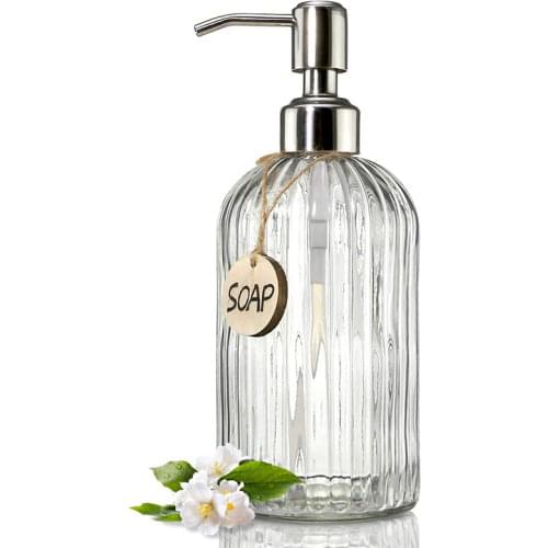 400ml Glass Soap Dispenser with Rust Proof Stainless Steel Pump Refillable Hand Liquid Soap Dispenser for Bathroom Kitchen