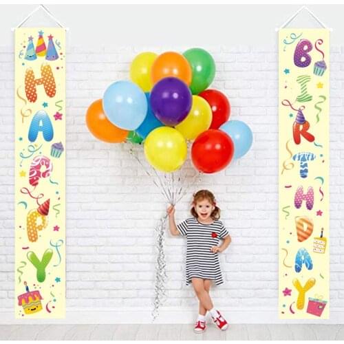 Happy Birthday Cake Balloon Hat Decoration Door Flag Hanging Door Curtain Party Couplet Banner Ceremony Home Mall Party Decor