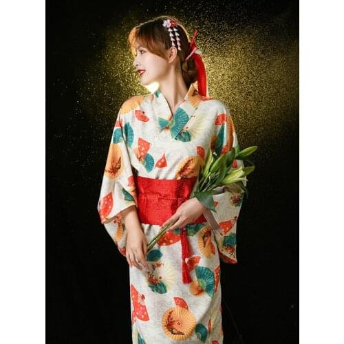 Japanese Style Clothes for Women Traditional Girls Street Wear Vintage Long Dress Fashion Party Anime Cosplay Kimono Fan Print