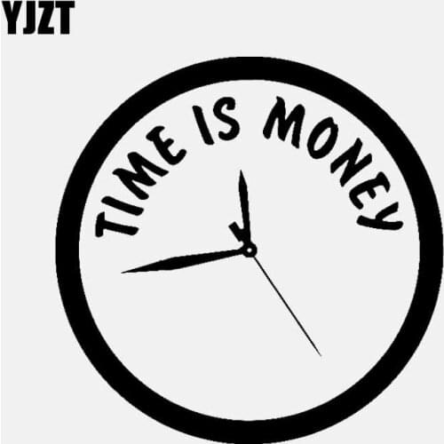 YJZT 13.3CM*13.3CM TIME IS MONEY Decor Vinyl Decal Car Sticker Clock Black/Silver C3-1129