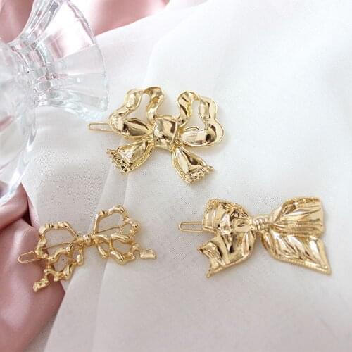 Vintage Bowknot Hollow Hairpins Metal Hair Barrettes Girls Women Gold Hair Clip Accessories Hairgrips Barrettes Headdress