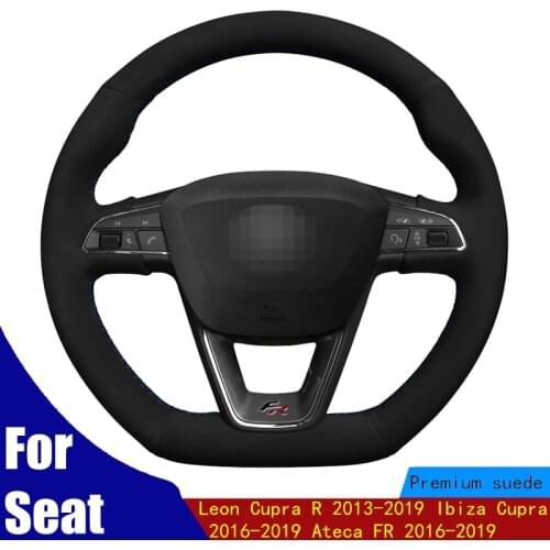 Car Steering Wheel Cover DIY Black Suede For Seat Leon Cupra R 2013-2019 Ibiza Cupra 2016-2019 Ateca FR 2016-2019