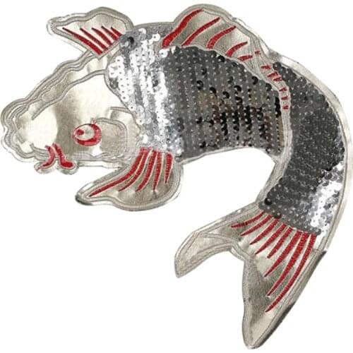 Patches for clothing T shirt Women 26cm Fish PU Sequined Sequins T-shirt Womens Fashion Tops Shirt Femmer Lady Patch Clothes