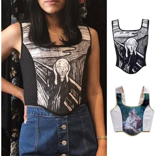 Womens Sexy Fashion Clothing Womens Printed Y2K Corset Top Summer Sleeveless Lace Up Female Tops Streetwears