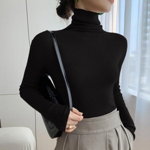 Pure wool knitted pullover turtleneck top womens 2021 autumn and winter new knitted sweater