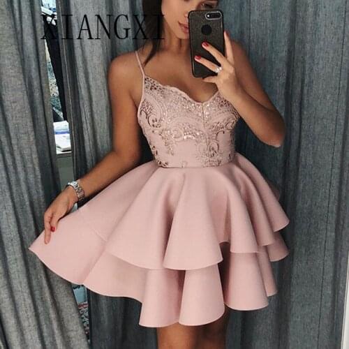 New Listing Pink Homecoming Dresses 2020 Satin A-Line Spaghetti Strap Lace Homecoming Dresses Vestidos Party Gowns