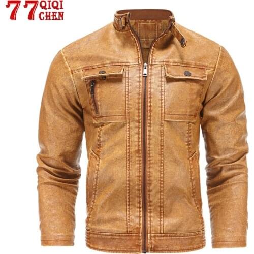 Winter Leather Jacket Men Fleece Warm Windbreaker PU Leather Coat Male Zipper stand Collar Pocket Jackets chaqueta hombre
