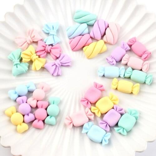 100pcs Resin Candy Marshmallow Flat Back Cabochon, Resin Bow Knot Charm DIY Cream Craft Phone Case Material Jewelry Accessories