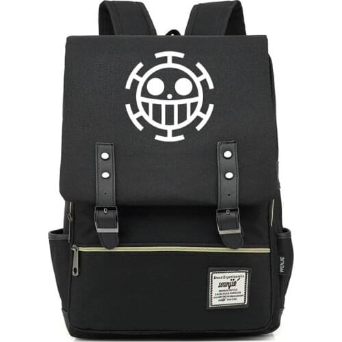 14 16 Inch Trafalgar D Water Law School Bag Bookbag Women Backpack Men Boys Girls Students Laptop Bag belt buckle Flip cover