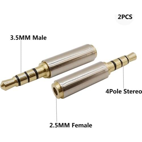 2PCS 3.5mm Male to 2.5mm Female 4 Pole Stereo Audio Connector Headphone Jack Plug TRRS Video Adapter Converter