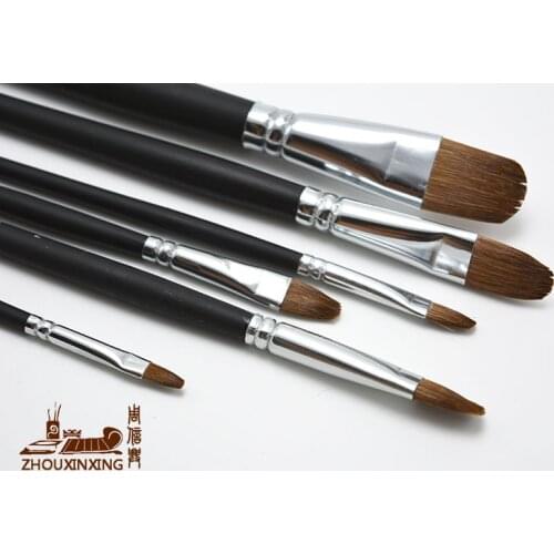 6 pcs/set weasel hair Fingernail sape oil painting brush black long wood rod Gouache Watercolor Painting Pen art supplies