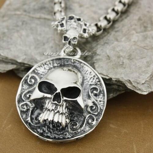 925 Sterling Silver Huge Heavy Solid Skull Mens Biker Rock Punk Pendant 8C005