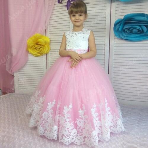 Amaya Pink Flower Girls Dresses Sleeveless Lace Appliques Pageant Communion Birthday Girl Christmas Gowns Vestido de Fiesta Niña