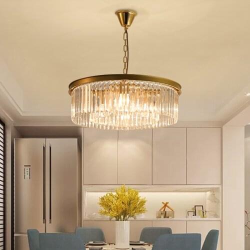 American Retro Minimalist Crystal Pendant Lamp Lustre Bedroom Living Dining Room Indoor Lighting Led Decor Hanging Light Fixture