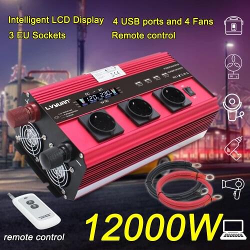 12000W Peak Power DC 12V To 110v/230v AC Outlers 4usb InverterWireless Remote Control Car Inverter 3 Socket Transformer Power