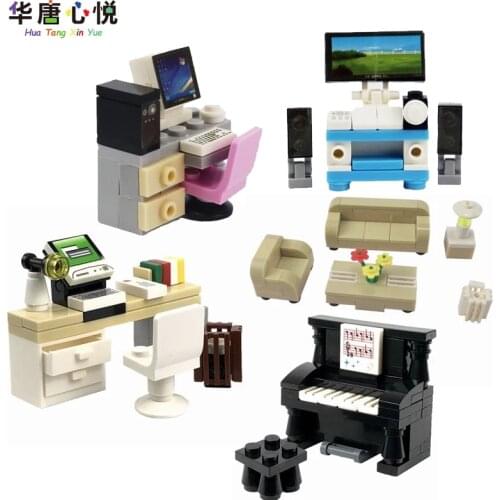 Locking City MOC Blocks Creator Bricks Piano TV Computer Sofa Dest DIY Set Sale Building Blocks Toys for Children Creative Gifts